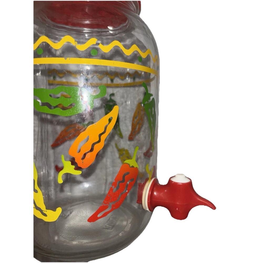 Vintage Sun Tea 1 Gallon Glass Jar Red Pepper W/Spigot and Spout & Handle in Lid - Picture 4 of 8